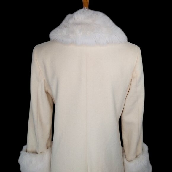 Express Wool Coat Size 5/6 Ivory Faux Fur Collar Cuffs Dressy Penny Lane Vintage - Picture 11 of 16